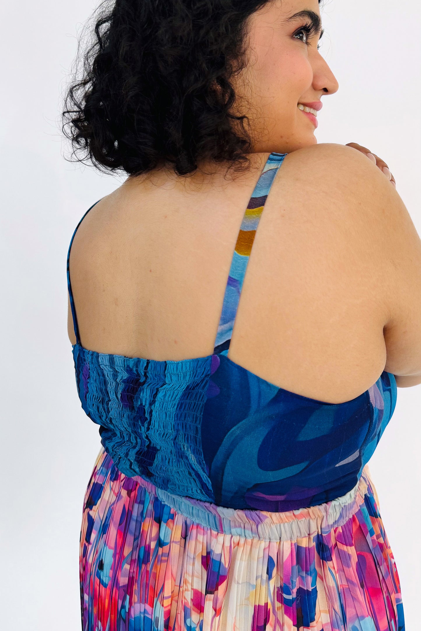 BLUE POPPY PLEATED SKIRT AND JACKET