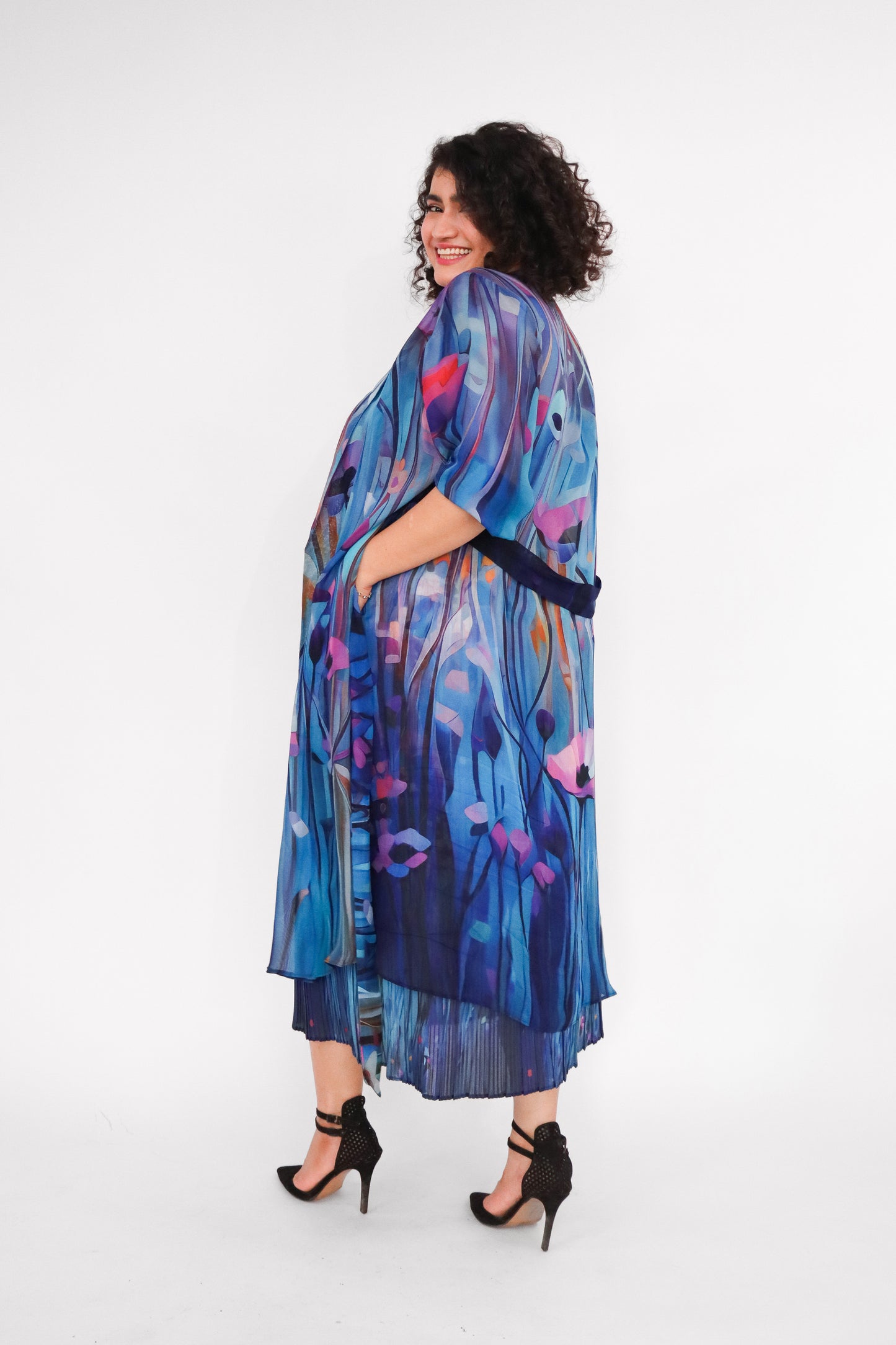 BLUE POPPY PLEATED SKIRT AND JACKET