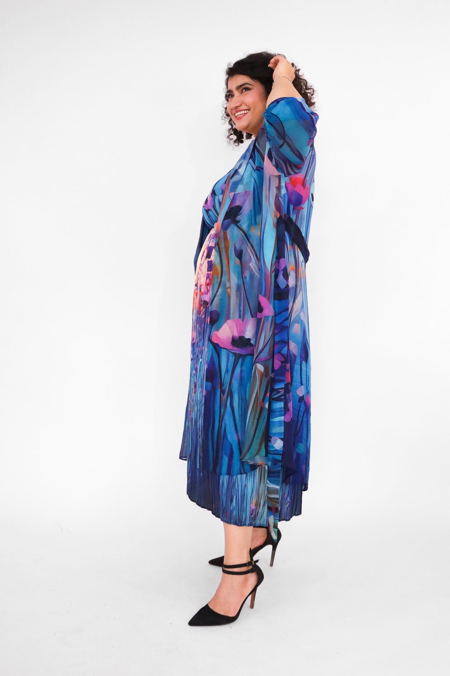 BLUE POPPY PLEATED SKIRT AND JACKET