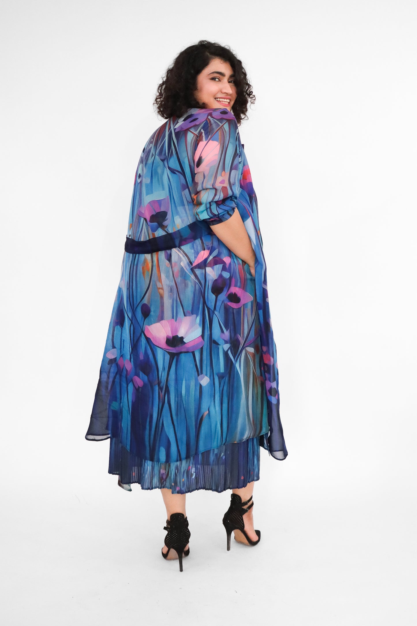 BLUE POPPY PLEATED SKIRT AND JACKET