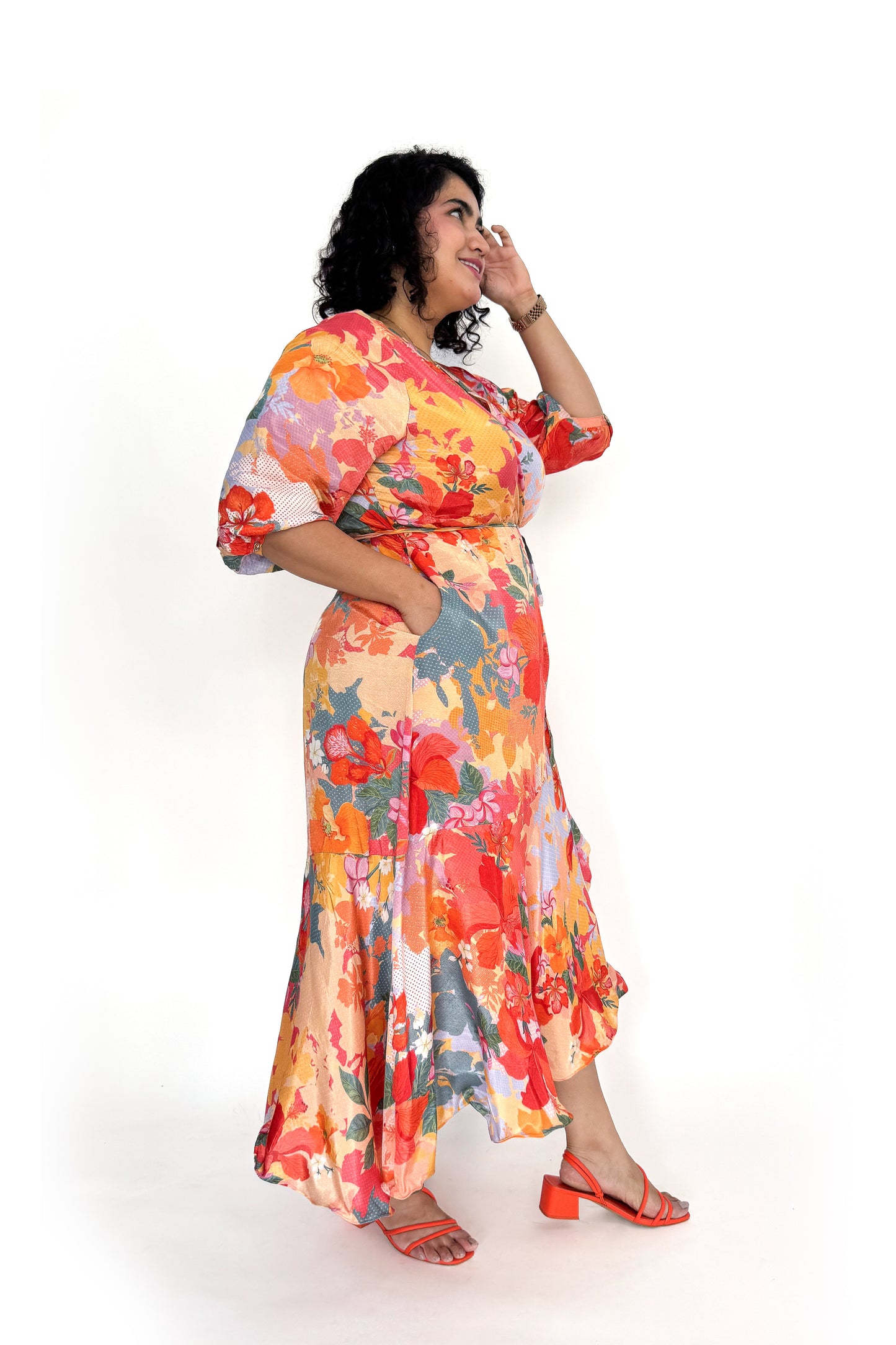 INDIAN FLOWER WRAP DRESS